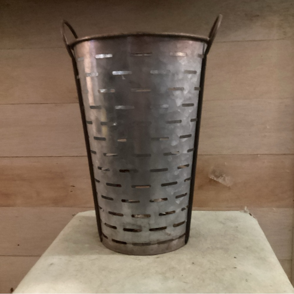 Silver Perforated Metal Basket with Handles